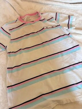 Sanrio Cinnamoroll White Tee with Pink, Light Blue & Black Stripes